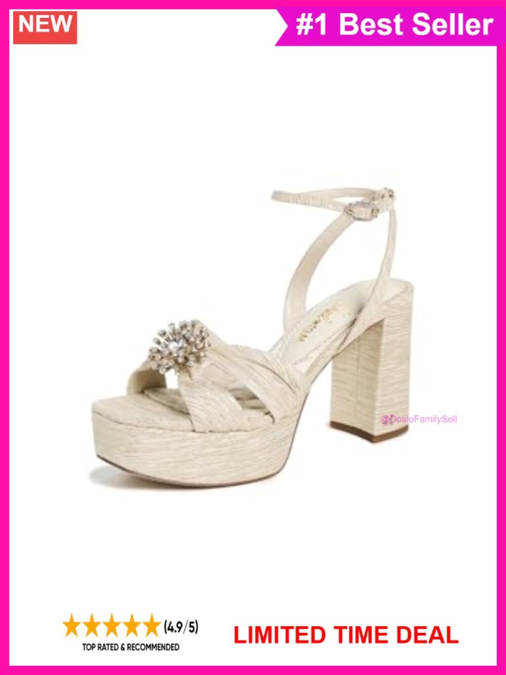 Crystal Ornament Block Heel Platform Sandal with Knot Detail